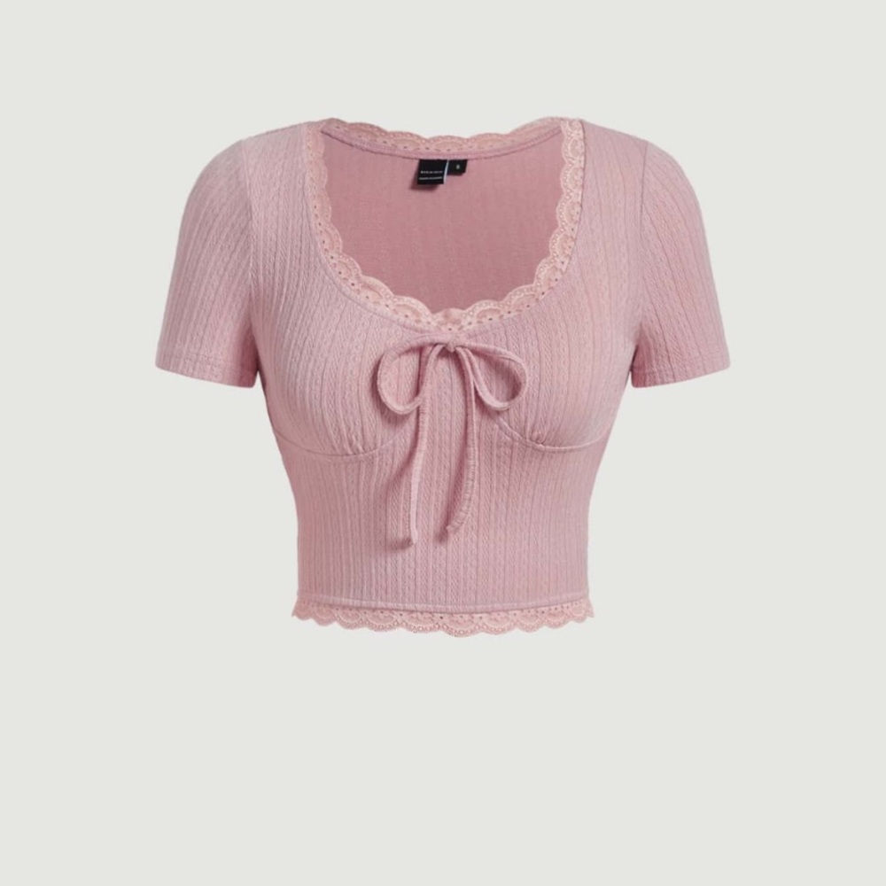 SHEIN Pink Lace Trim Crop Top